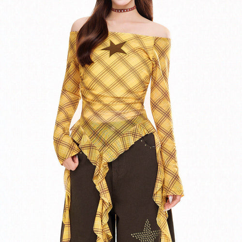 Boogzel Apparel Teen Spirit Star Plaid Long Sleeve Top