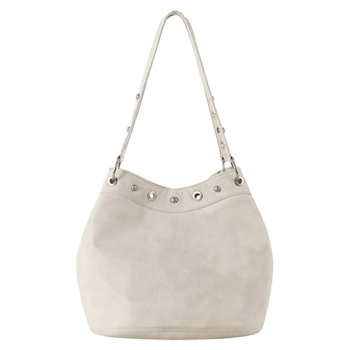 Boogzel Apparel Too Busy Grommet Stud Beige Shoulder Bag