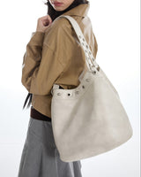 Boogzel Apparel Too Busy Grommet Stud Beige Shoulder Bag, view 2
