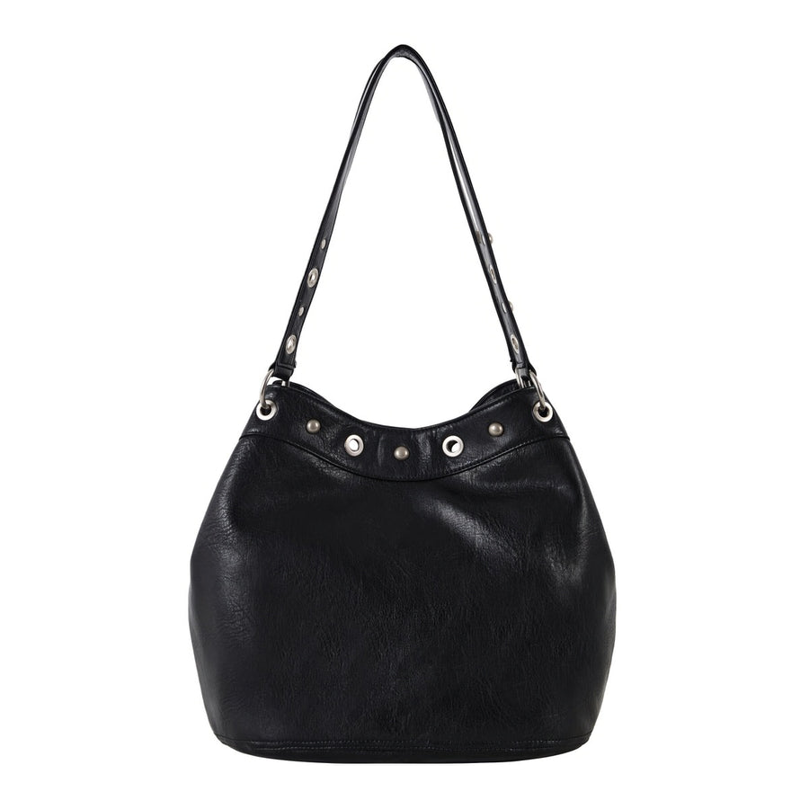 Boogzel Apparel Too Busy Grommet Stud Black Shoulder Bag