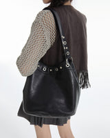 Boogzel Apparel Too Busy Grommet Stud Black Shoulder Bag, view 4