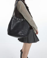 Boogzel Apparel Too Busy Grommet Stud Black Shoulder Bag, view 5