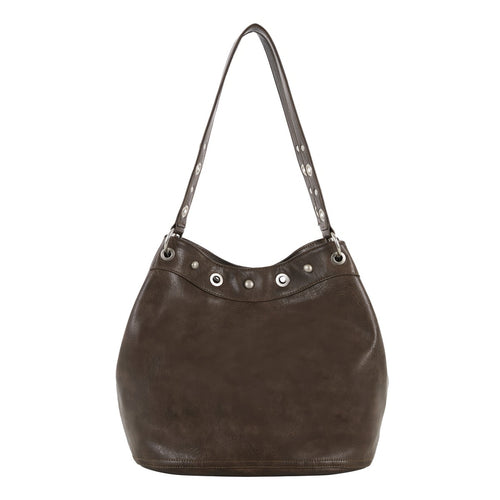Boogzel Apparel Too Busy Grommet Stud Brown Shoulder Bag