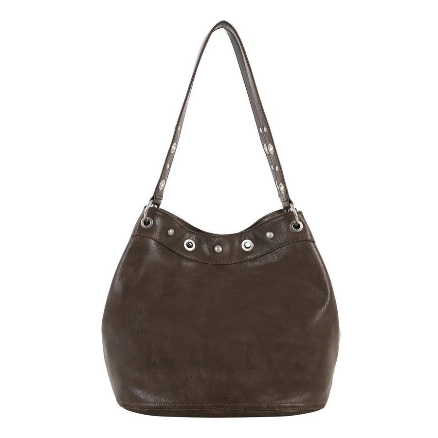 Boogzel Apparel Too Busy Grommet Stud Brown Shoulder Bag