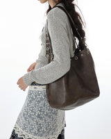 Boogzel Apparel Too Busy Grommet Stud Brown Shoulder Bag, view 3