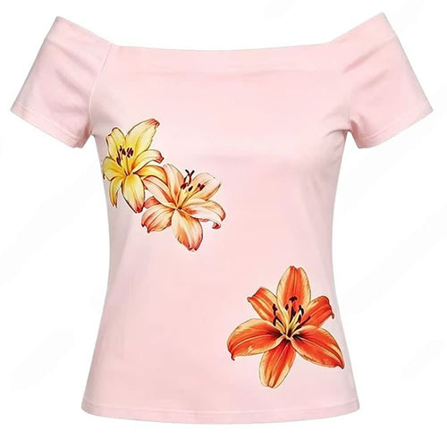 Boogzel Apparel Tropical Flowers Coconut Girl Off Shoulder Top