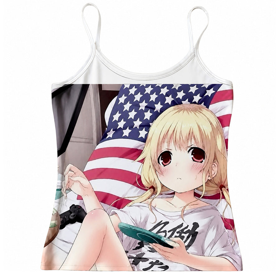 Boogzel Apparel USA Flag Anime Girl Tank Top