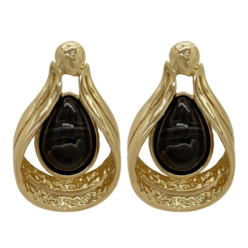 Boogzel Apparel Vintage Aesthetic Black Stone Earrings