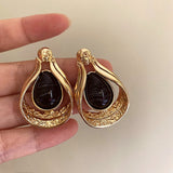 Boogzel Apparel Vintage Aesthetic Black Stone Earrings, view 2
