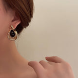 Boogzel Apparel Vintage Aesthetic Black Stone Earrings, view 3