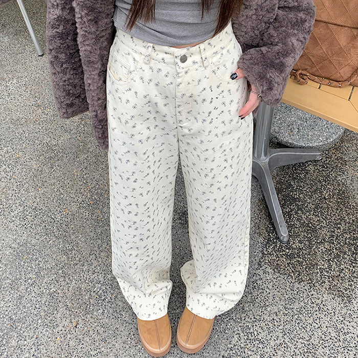 Boogzel Apparel Vintage Aesthetic Floral Print Cord Pants