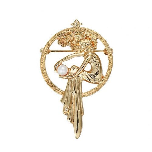 Boogzel Apparel Vintage Aesthetic Girl with a Pearl Brooch