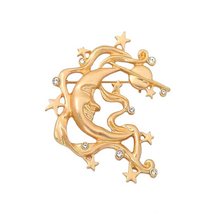 Boogzel Apparel Vintage Aesthetic Moon & Stars Brooch