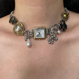 Boogzel Apparel Vintage Clock Charm Choker, view 2
