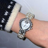 Boogzel Apparel Vintage Heart Pearl Watch Bracelet, view 3