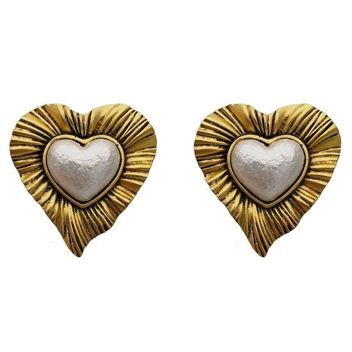 Boogzel Apparel Vintage Pearl Heart Earrings