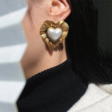 Boogzel Apparel Vintage Pearl Heart Earrings, view 2