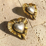 Boogzel Apparel Vintage Pearl Heart Earrings, view 3