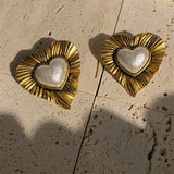 Boogzel Apparel Vintage Pearl Heart Earrings, view 4