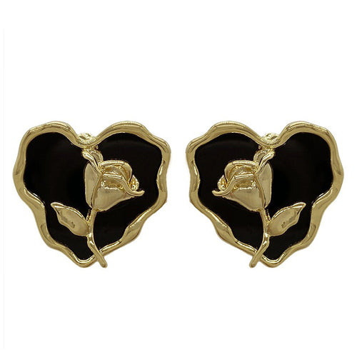Boogzel Apparel Vintage Style Rose Heart Earrings