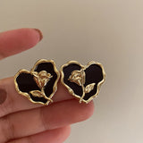 Boogzel Apparel Vintage Style Rose Heart Earrings, view 4
