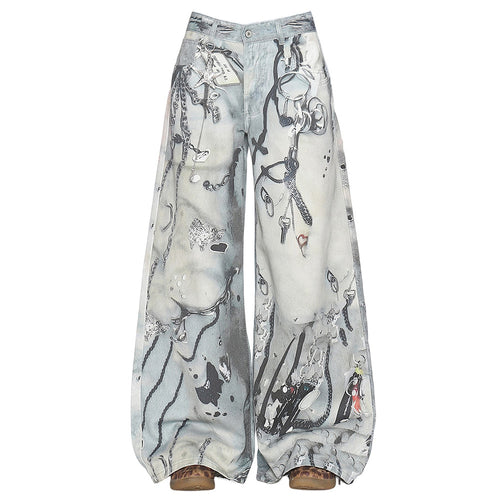 Boogzel Apparel Washed Blue Chain Print Jeans