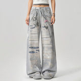 Boogzel Apparel Washed Grey Y2K Chain Print Jeans, view 2
