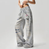 Boogzel Apparel Washed Grey Y2K Chain Print Jeans, view 3