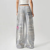 Boogzel Apparel Washed Grey Y2K Chain Print Jeans, view 4