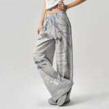 Boogzel Apparel Washed Grey Y2K Chain Print Jeans, view 5