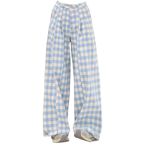 Boogzel Apparel Wide-Leg Blue Gingham Trousers