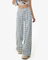 Boogzel Apparel Wide-Leg Blue Gingham Trousers, view 2