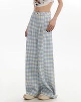 Boogzel Apparel Wide-Leg Blue Gingham Trousers, view 3