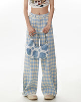 Boogzel Apparel Wide-Leg Blue Gingham Trousers, view 4