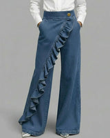 Boogzel Apparel Wide Leg Ruffle Jeans, view 2