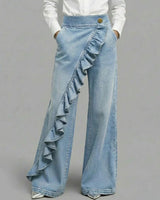 Boogzel Apparel Wide Leg Ruffle Jeans, view 3