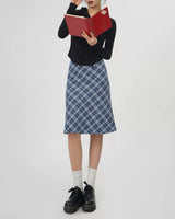 Boogzel Apparel Worry Less Blue Plaid Midi Skirt, view 2