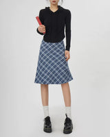 Boogzel Apparel Worry Less Blue Plaid Midi Skirt, view 3