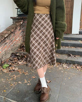 Boogzel Apparel Worry Less Brown Plaid Midi Skirt, view 2