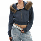 Boogzel Apparel Y2K Aesthetic Cropped Fur Hoodie, view 2