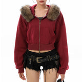 Boogzel Apparel Y2K Aesthetic Cropped Fur Hoodie, view 3