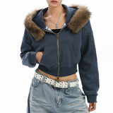 Boogzel Apparel Y2K Aesthetic Cropped Fur Hoodie, view 4
