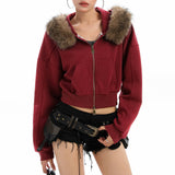 Boogzel Apparel Y2K Aesthetic Cropped Fur Hoodie, view 5
