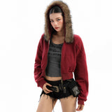 Boogzel Apparel Y2K Aesthetic Cropped Fur Hoodie, view 6