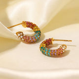 Boogzel Apparel Y2K Aesthetic Rainbow Rhinestone Earrings, view 2
