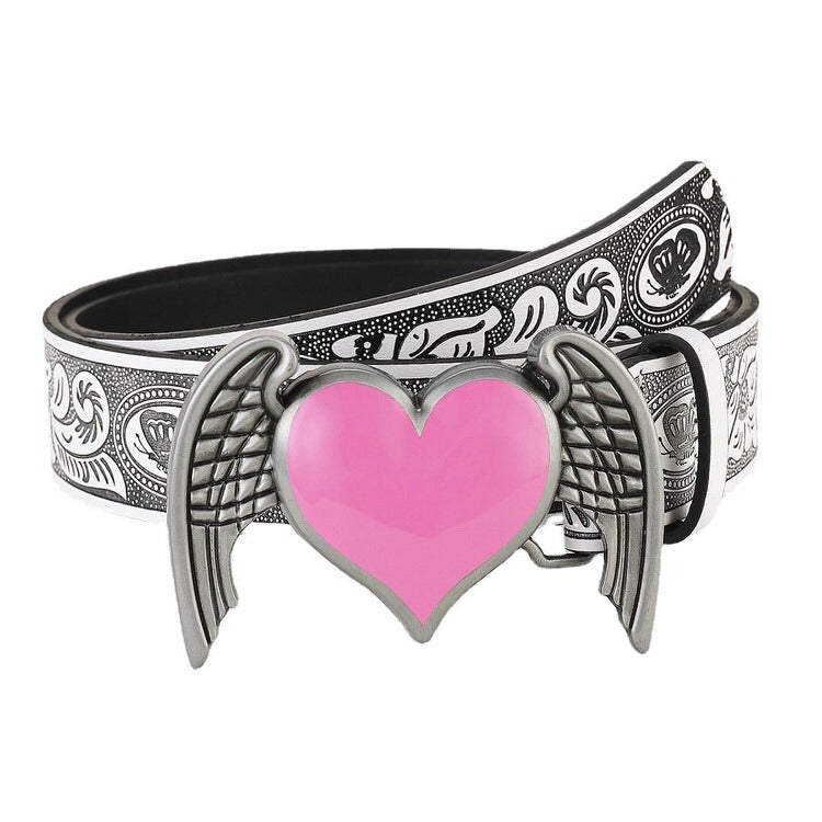 Boogzel Apparel Y2K Aesthetic Angel Wings Heart Belt