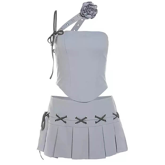Boogzel Apparel Y2K Asymmetrical Top & Pleated Mini Skirt Co-Ord