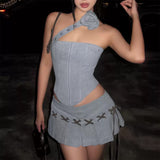 Boogzel Apparel Y2K Asymmetrical Top & Pleated Mini Skirt Co-Ord, view 3