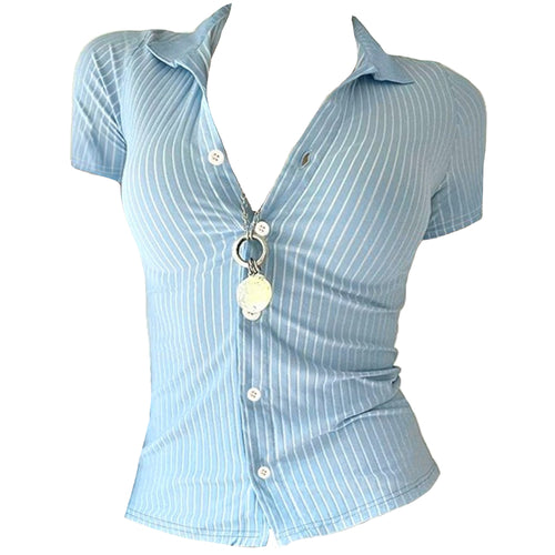 Boogzel Apparel Y2K Blue Stripe Fitted Shirt