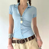 Boogzel Apparel Y2K Blue Stripe Fitted Shirt, view 2